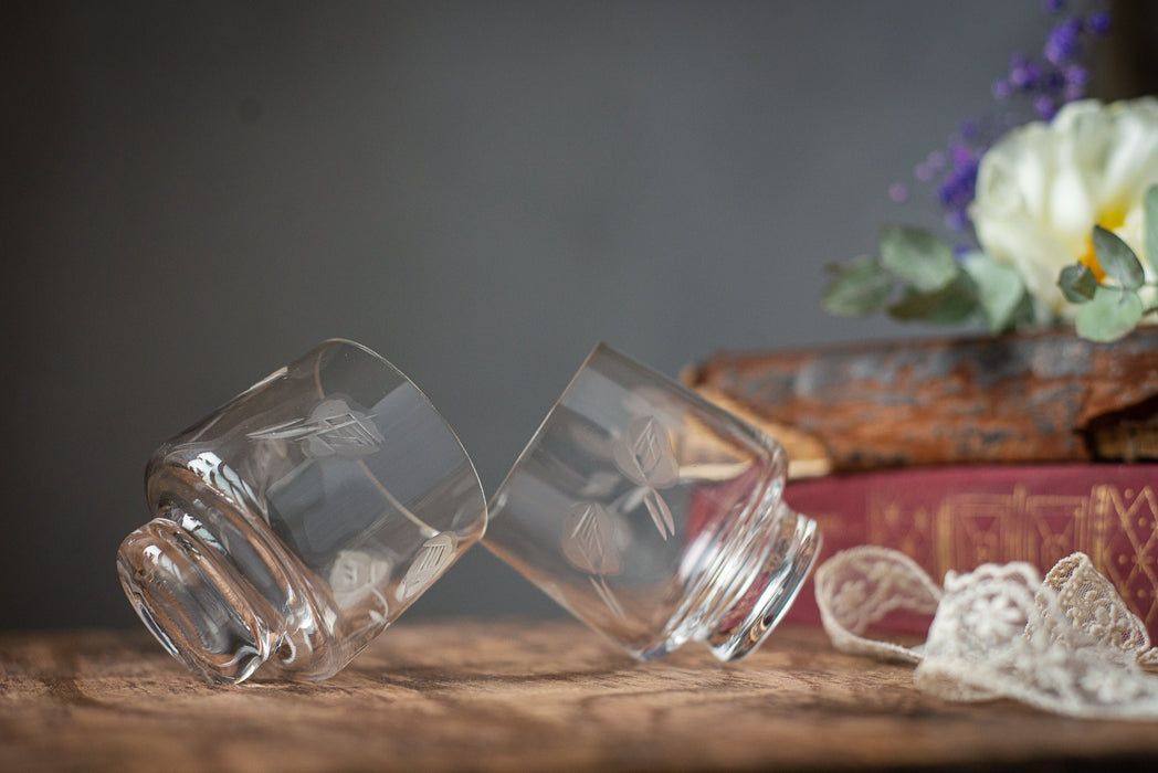 1970s Etched Shot Glasses – Set of 2