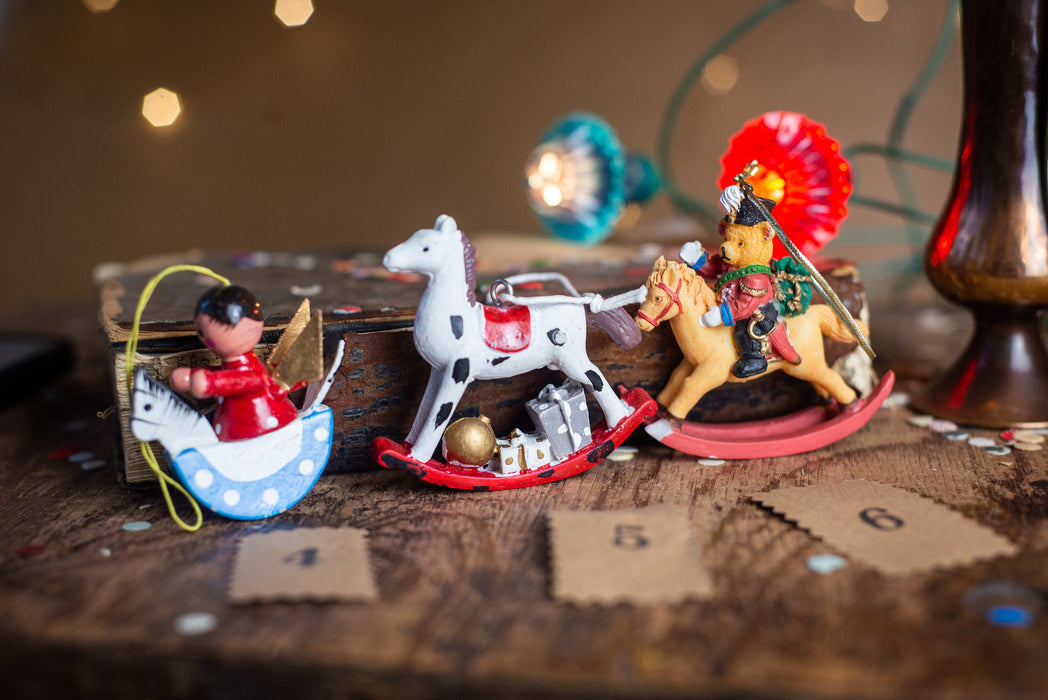 Vintage Wooden Rocking Horse Ornament, Bavarian Christmas