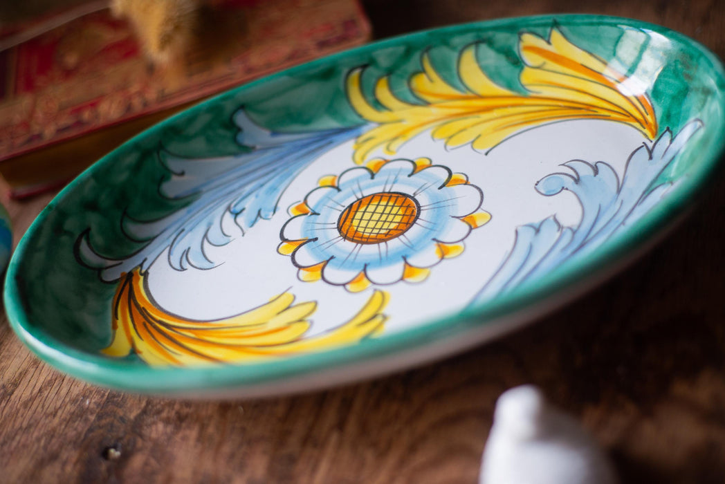 Vintage Ceramic Dish - Hand Painted Italian Pottery Floral Serving Plate