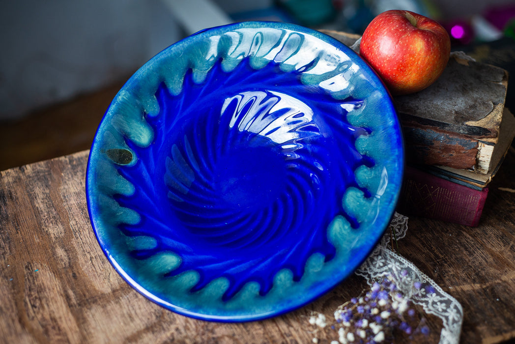 Cobalt Blue Serving Bowl – Vintage Large Ceramic Salad Plate for Pasta