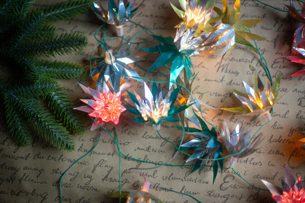 Vintage Chrysanthemum Christmas Lights, Retro Flower Tree Garland, Working Christmas String Lights