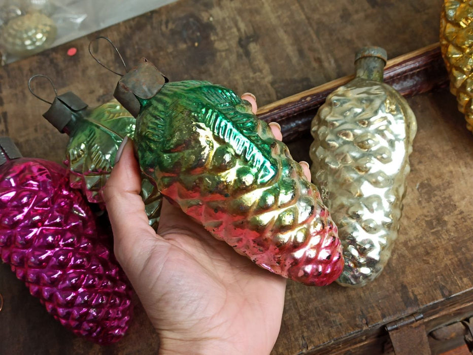 Large Vintage Glass Pine Cone Ornament, Retro Christmas