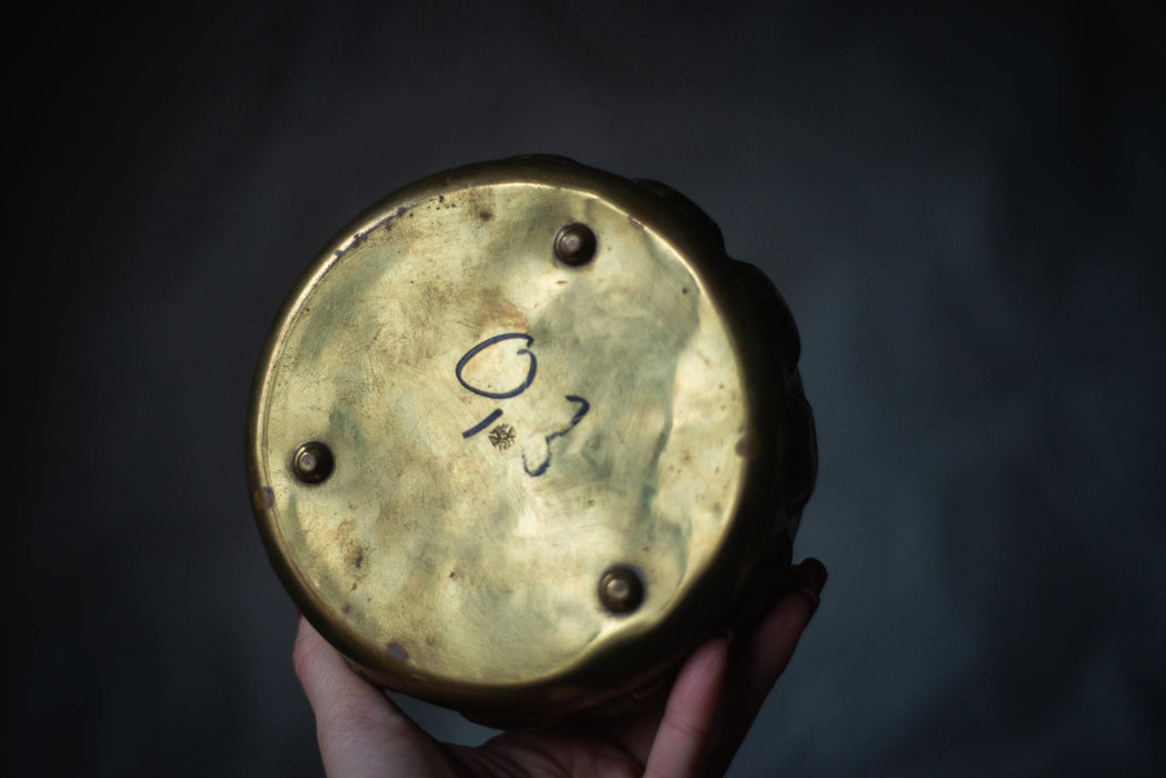 Vintage Brass Planter Bowl | German Brass Dish With Embossed Floral Pattern