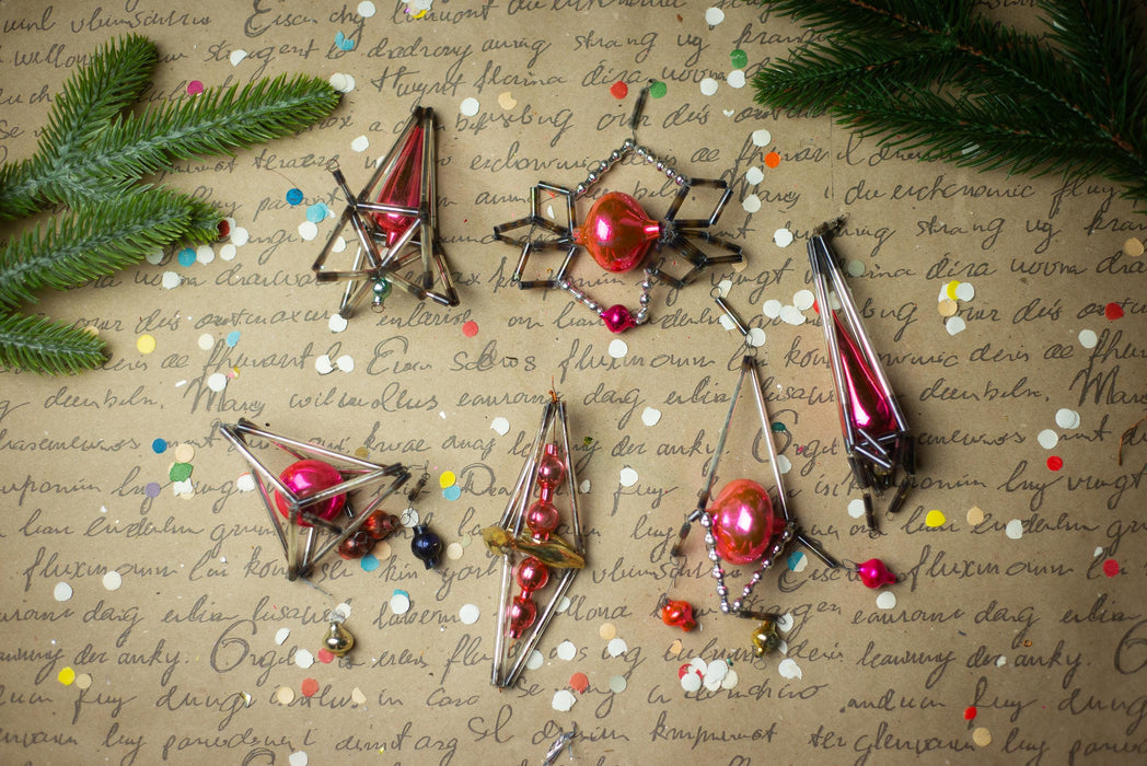 Vintage Geometric Glass Ornaments – Set of 4