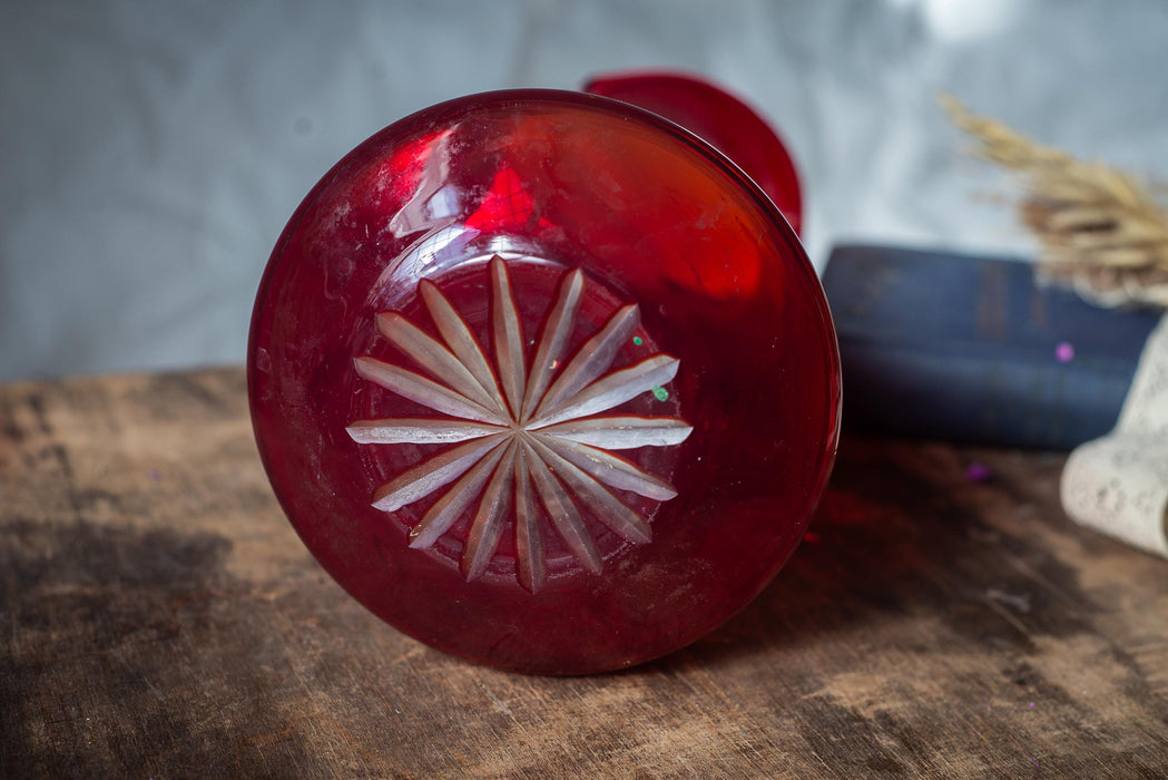 Vintage Red Glass Pitcher, Czech Crystal Jug, Hand Blown Ruby Red Vase, Antique Water Jug, European Glassware