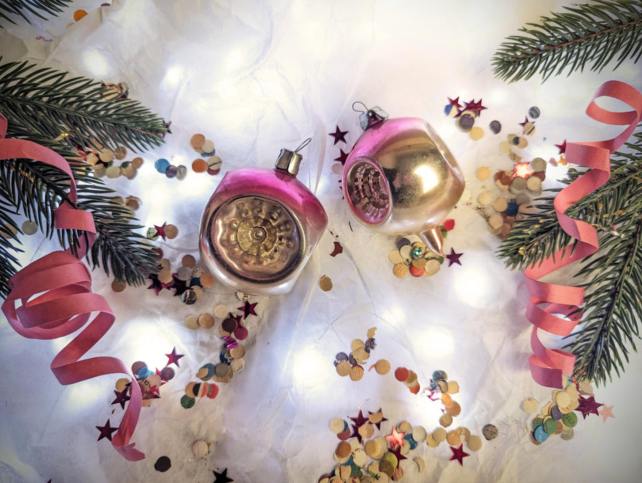 Rainbow Vintage Glass Christmas Ornaments – 1970s Boho Xmas Set (3–12 pcs)