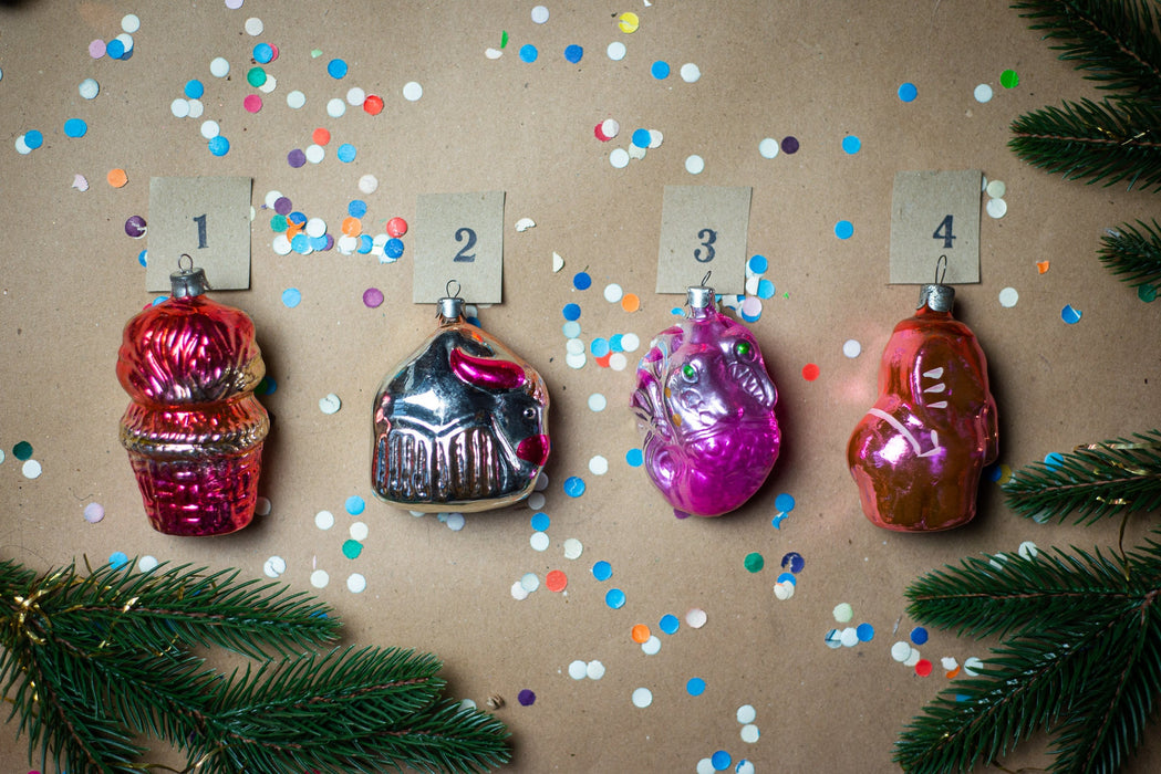 Vintage Glass Animal Christmas Ornaments, Mid Century
