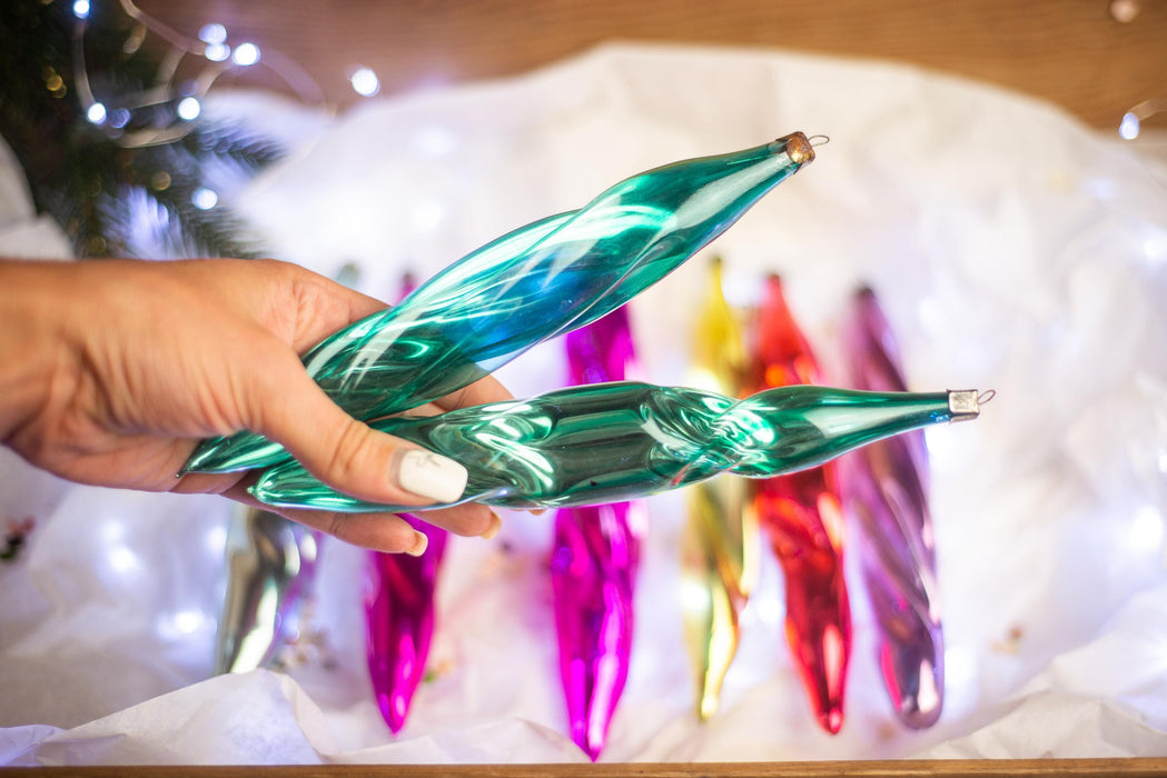 Glass icicles, Big vintage Christmas tree hanging