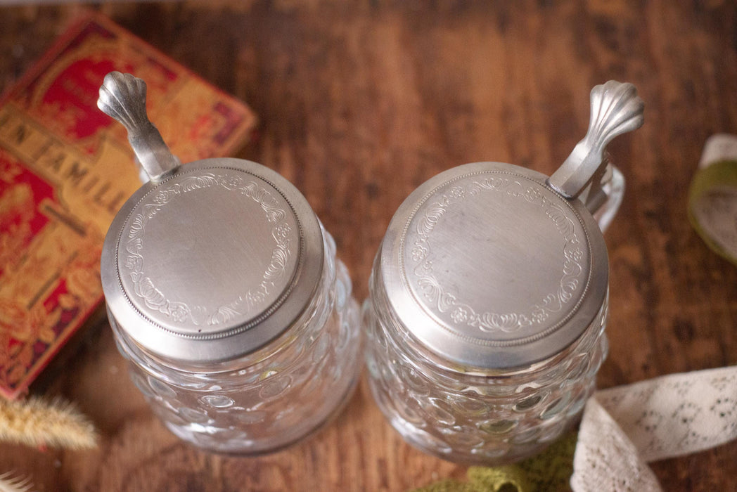 Vintage German Glass Beer Stein with Metal Lid Classic Barware Tankard
