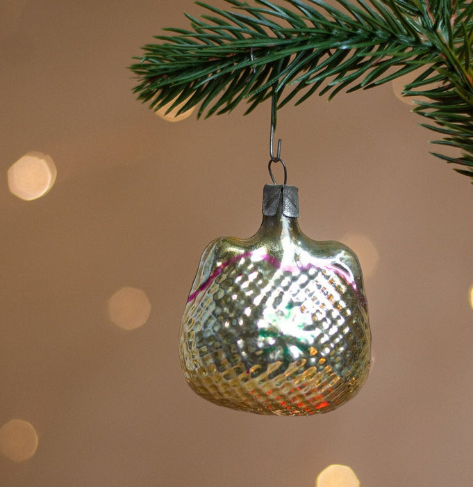 Vintage Glass Purse Christmas Ornament, Gold Mid Century