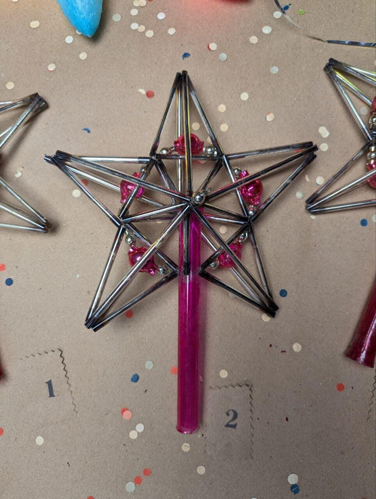 Vintage Beaded Glass Star Tree Topper – Pink & Silver