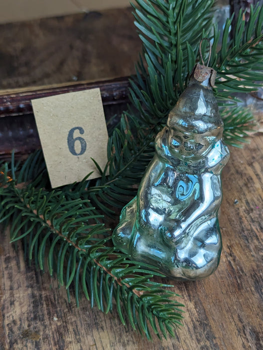 Vintage Glass Sledding Boy Ornament, Soviet 1960s