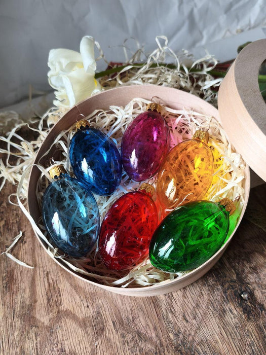 Glass Easter Egg Ornaments Set, Hanging Easter Tree Decor, Spring Glass Eggs