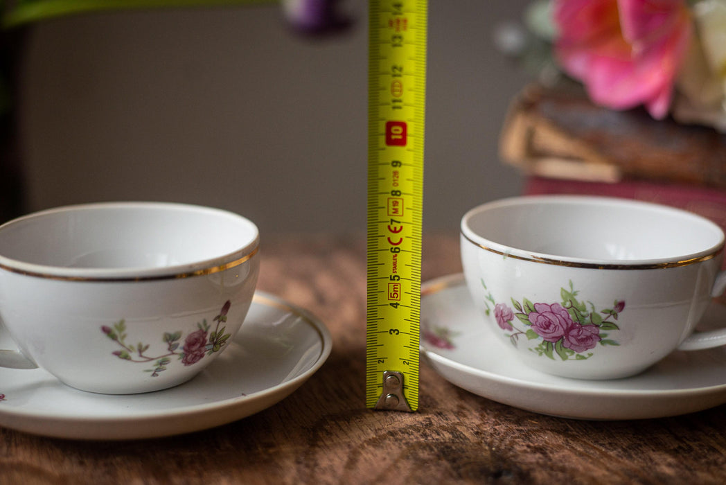 Vintage White Porcelain Cup and Saucer with Pink Floral Pattern, 1970s