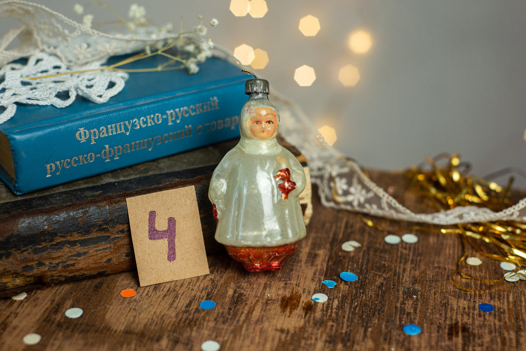 Vintage Girl Glass Ornament, 1960s Soviet Christmas