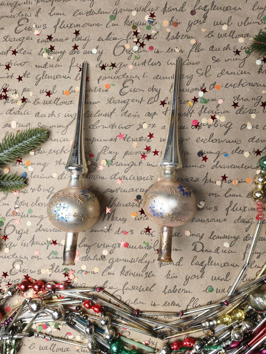 Vintage Silver Glass Tree Topper with Blue Stars – 1960s