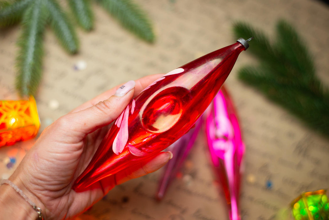 Pink Indent Glass Icicle Ornaments, Vintage Set of 3