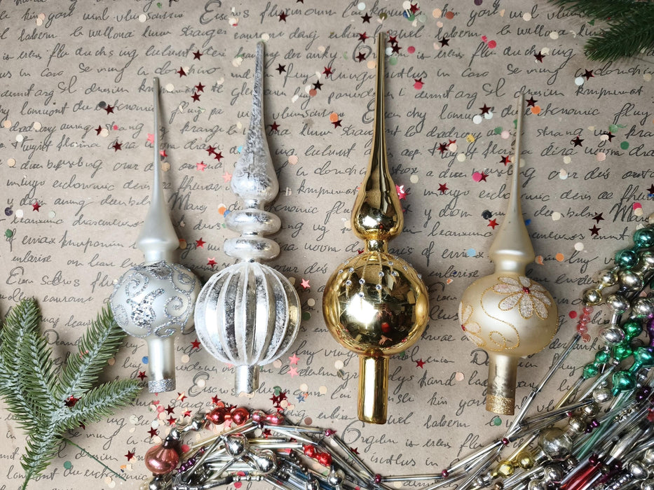 Glitter Glass Christmas Tree Topper – White, Silver or Gold