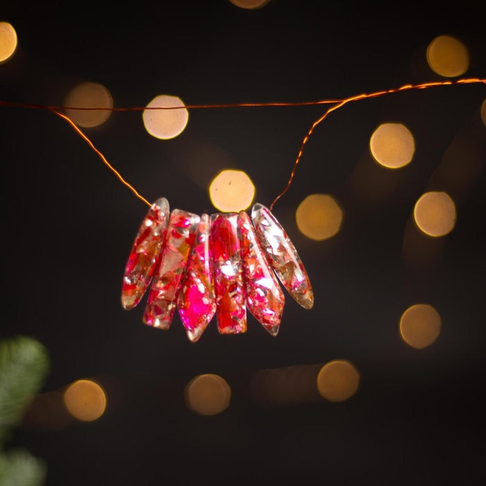 Boho Mosaic Christmas Ornaments, Iridescent Red Glass
