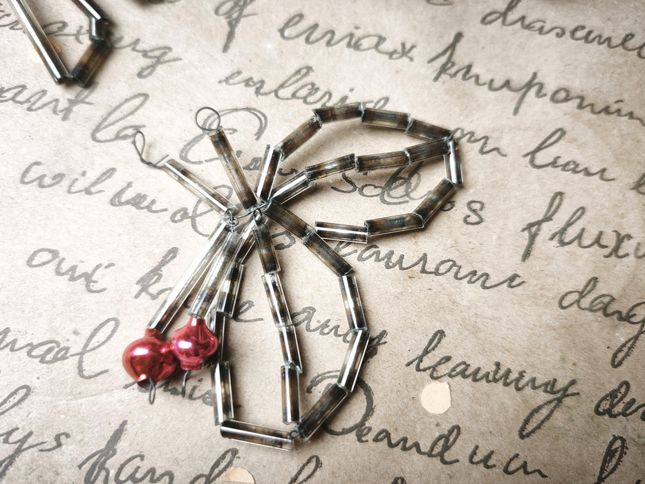 Vintage Glass Butterfly Ornament, 1950s-60s Beaded Montage, 10 Cm