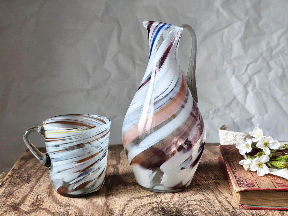 Murano-Style Blue Glass Pitcher and Mug Sets