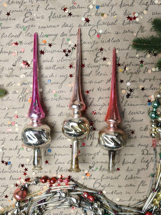 Vintage Silver & Pink Glass Christmas Tree Topper – 1960s