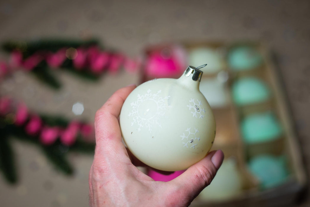 Vintage Christmas Baubles - Set of 12 Handpainted Glass Ornaments in Original Box