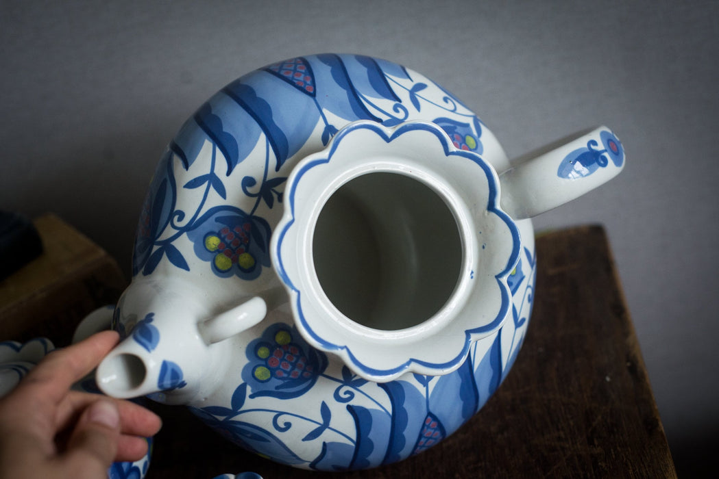 Vintage Ceramic Teapot Set', Blue Gzhel Floral Two-Pot Teapots