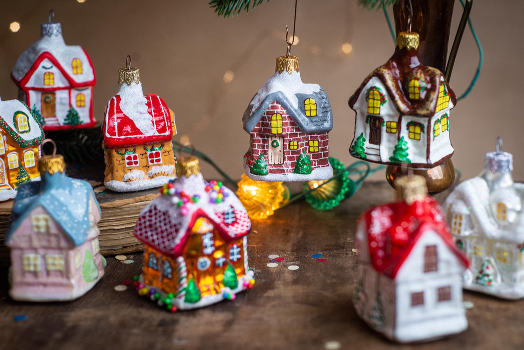 Christmas glass house ornaments, Rustic Xmas tree hanging