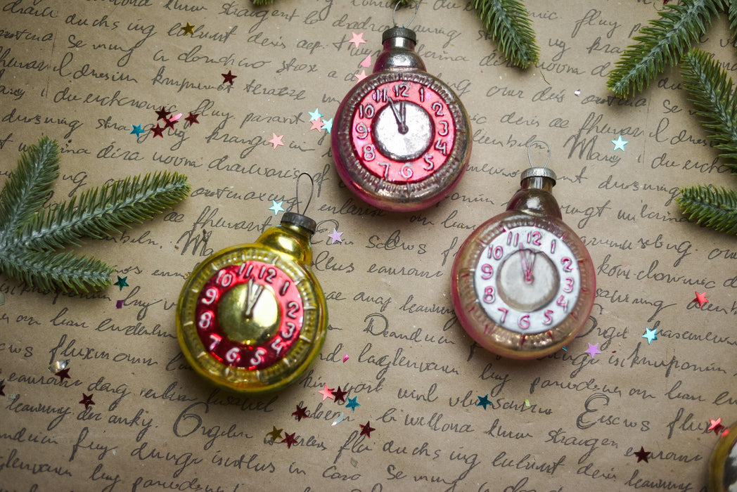 Vintage Clock Glass Christmas Ornament, Retro Holiday