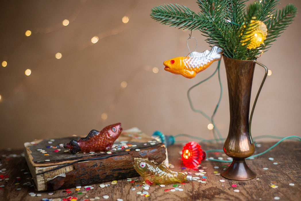 1970s Golden Glass Koi Fish Ornament, Hand Painted