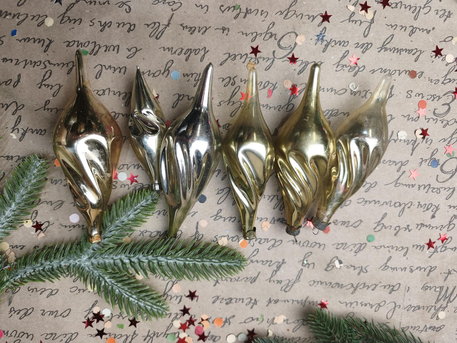 Vintage Silver Glass Christmas Ornaments, Ribbed Icicles and Lantern Bauble Sets