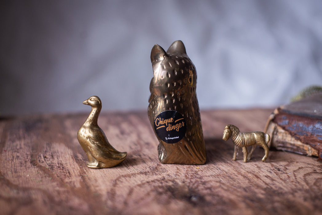 Vintage Brass Animal Figurines, European Owl Goose Horse Figurine
