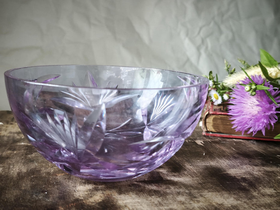 Vintage Purple Crystal Bowl – 1970s Violet Glass Fruit Bowl With Faceted Design
