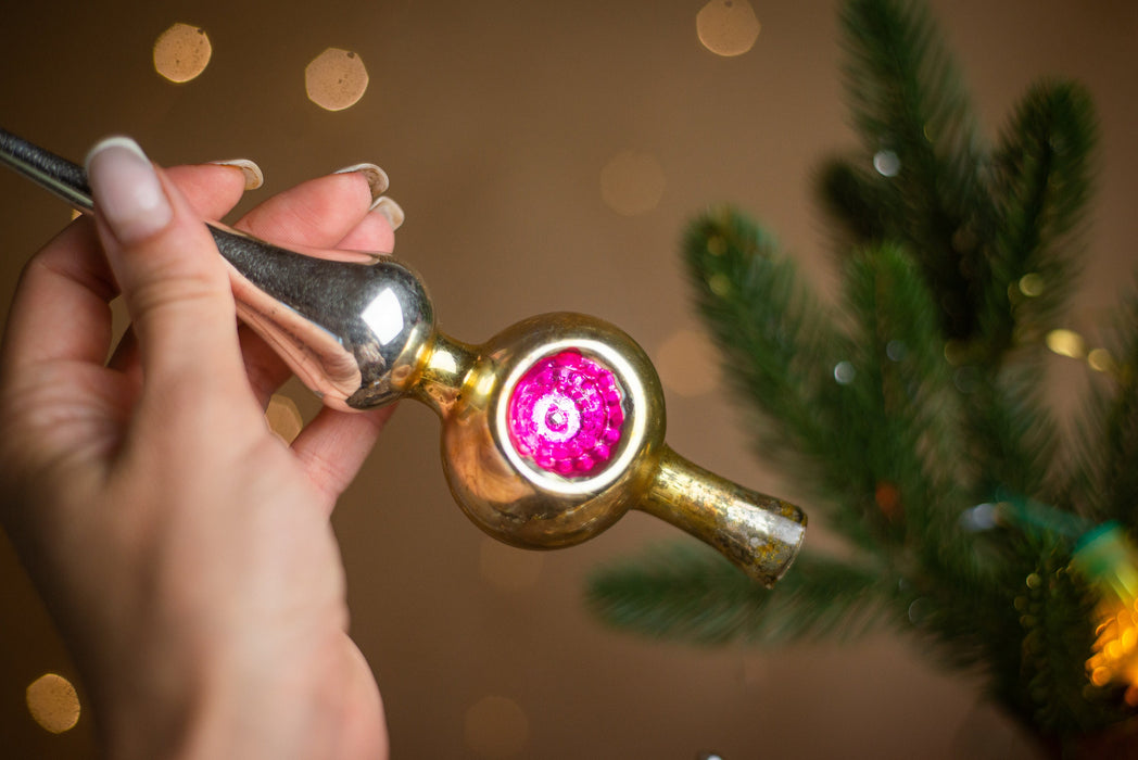 Vintage Silver Indent Glass Christmas Tree Topper – 1970s