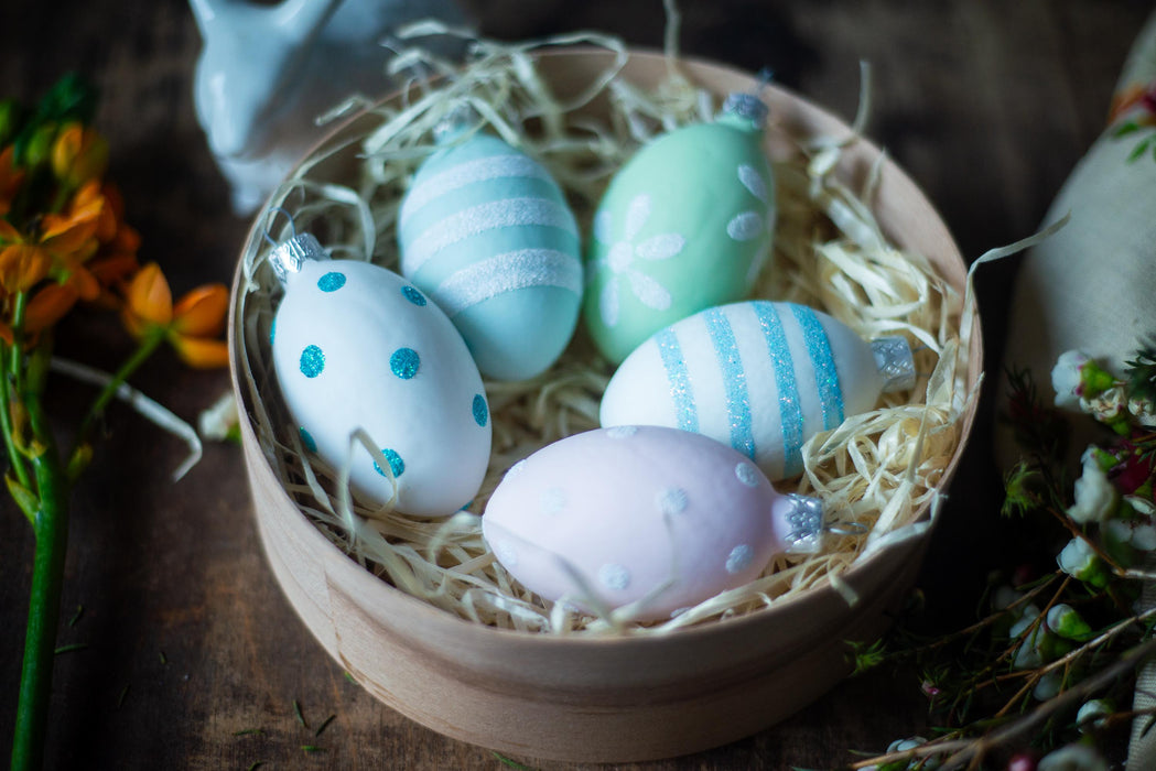 Glass Easter Egg Ornaments - Hand Painted Hanging Eggs for Easter Tree Decor