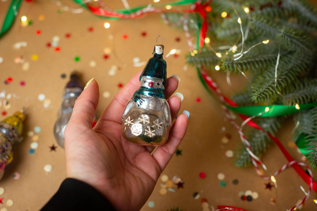 Vintage Glass Snowman Christmas Ornament