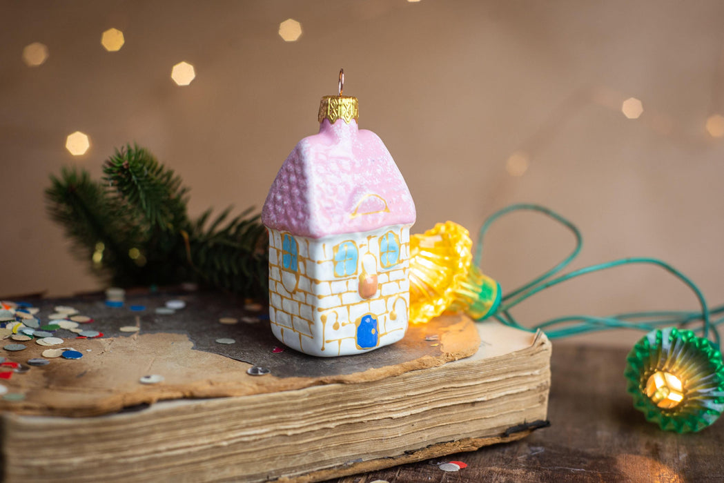 Glass Gingerbread House Ornament, Handblown Christmas
