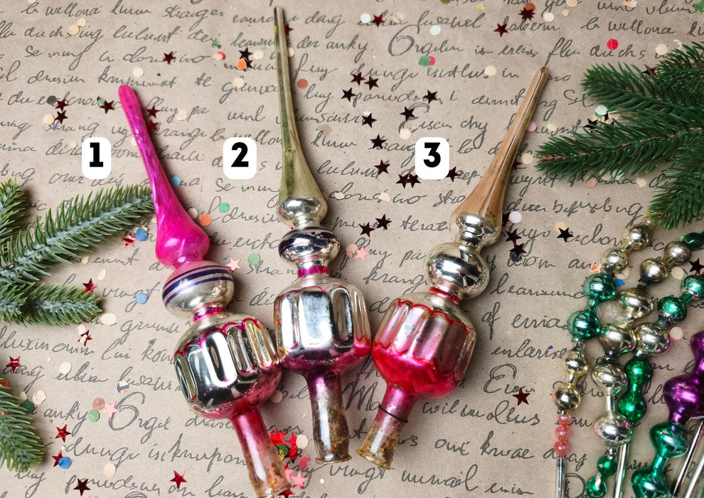 Vintage Silver & Pink Glass Finial Tree Toppers – 1960s
