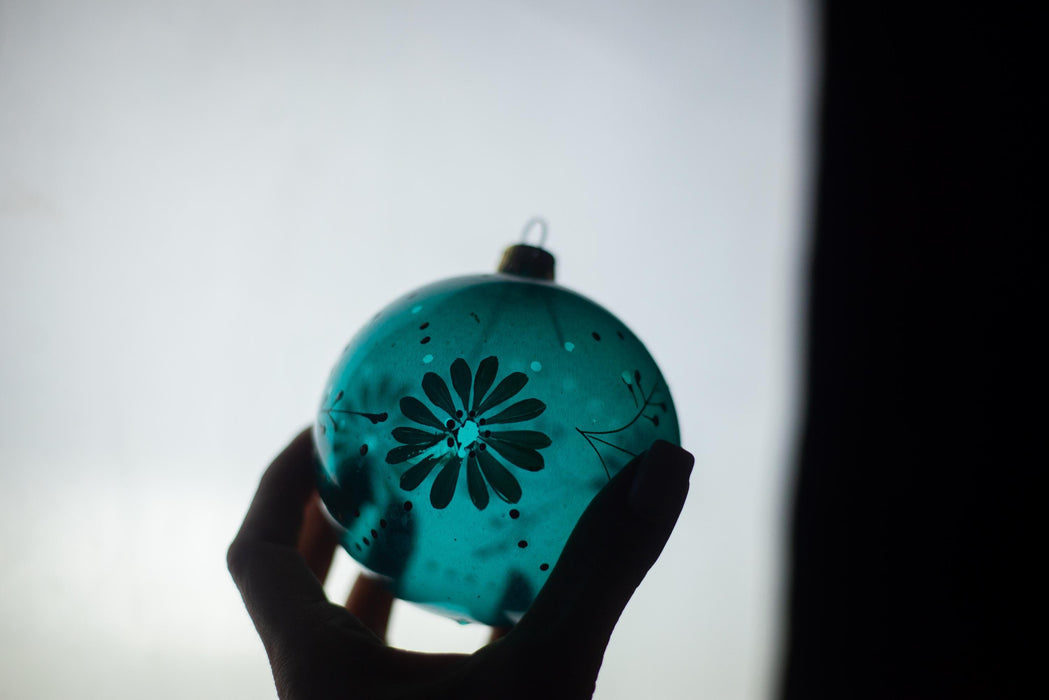 Vintage Transparent Glass Christmas Ornaments, Large Indent Baubles Set