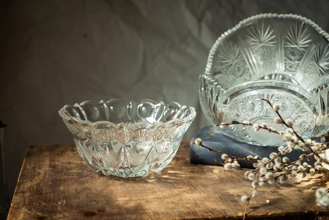Vintage Cut Crystal Bowl, 1970s Clear Glass Fruit Dish