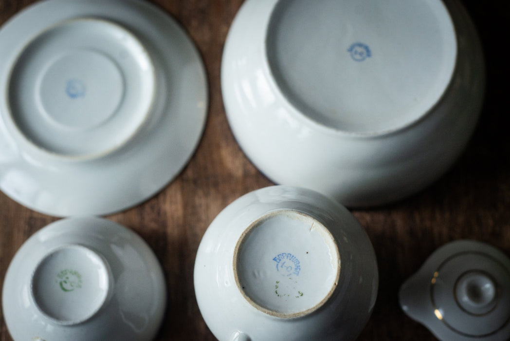 Vintage Porcelain Tea Set with Cobalt Band, 1960s Soviet China Tea for One