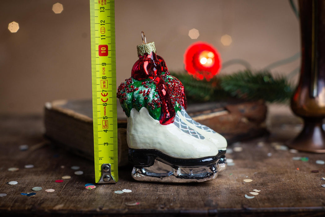 Vintage Glass Ice Skates Ornament, Hand Painted Winter