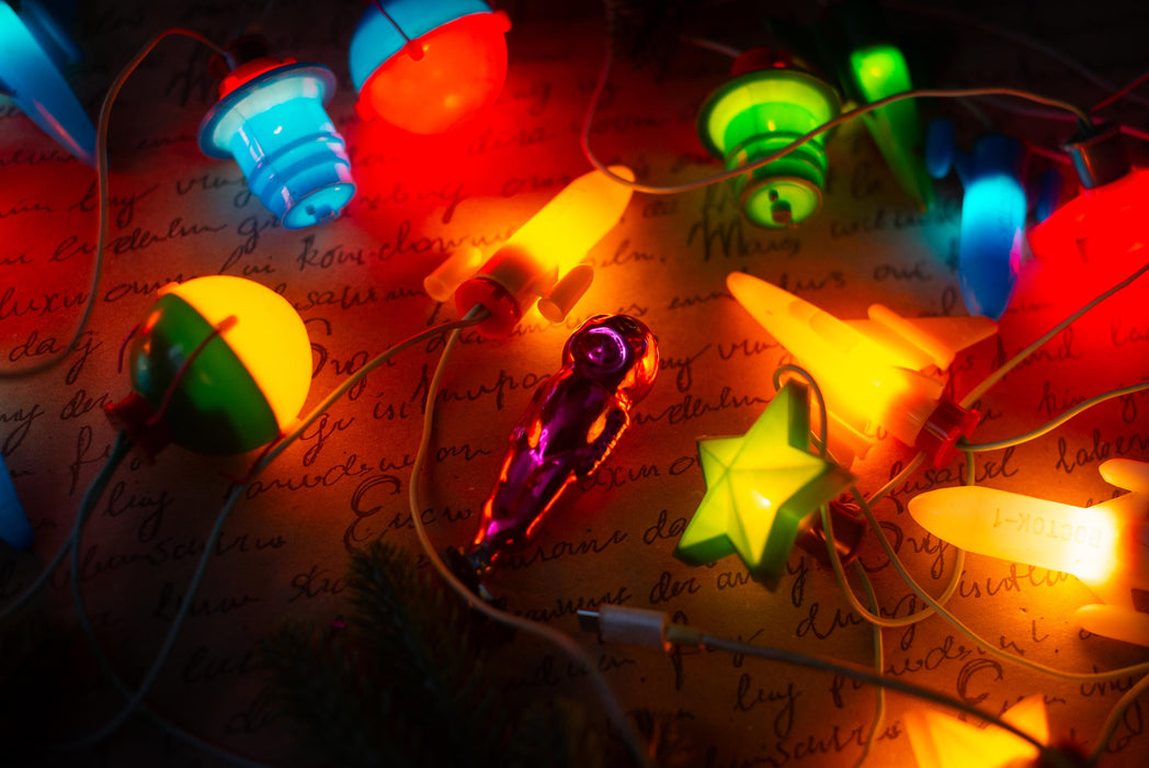 Vintage Space Christmas Lights, Rocket Tree Garland, Working Retro Christmas String Lights