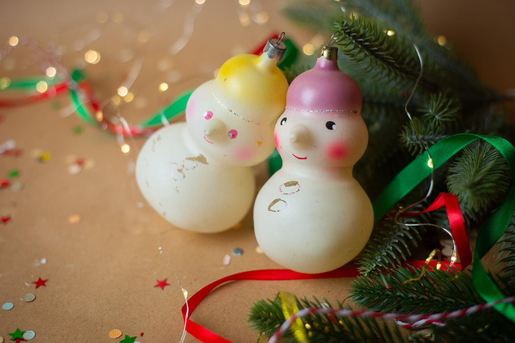 Vintage Glass Snowman Ornament, 1970s Rustic Christmas