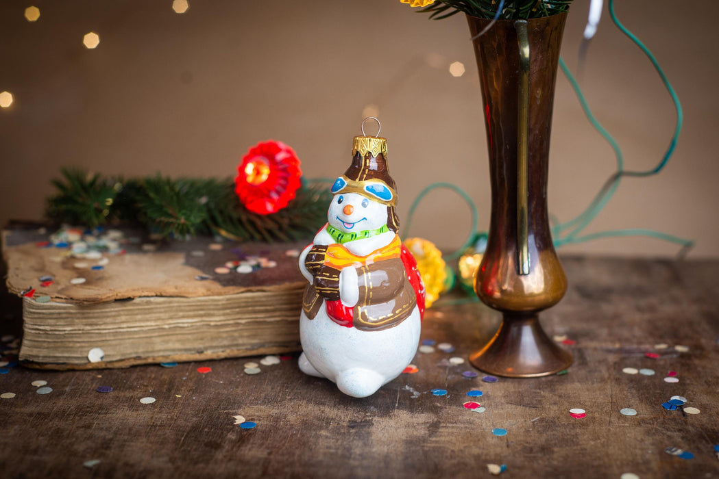 Snowman Pilot Glass Ornament, Vintage Christmas Tree
