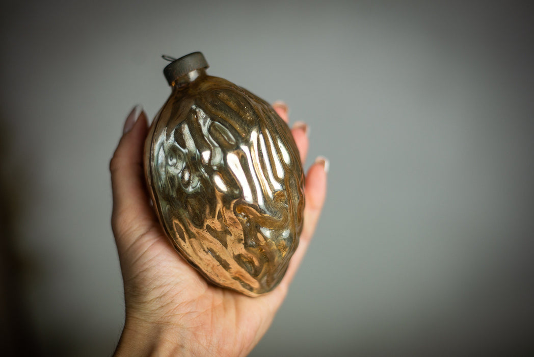 Golden Glass Nut Ornaments Vintage Walnut Almond