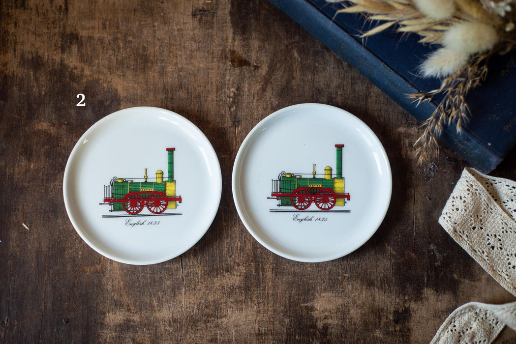 Vintage Train Snack Plates' Porcelain Steam Locomotive Dessert Set