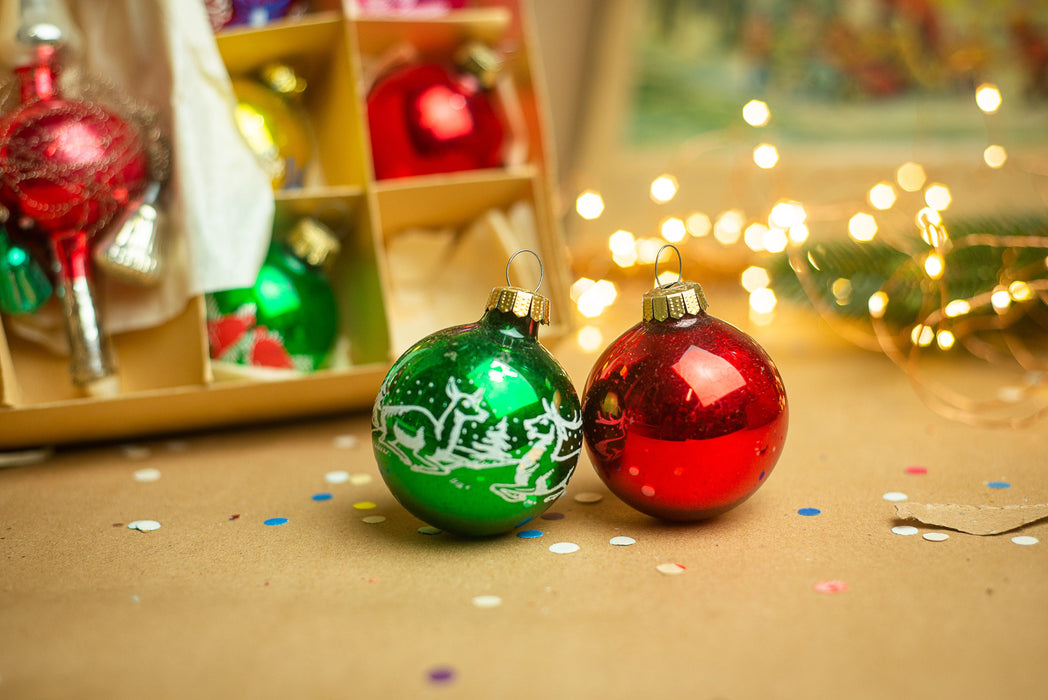 Vintage Hand Blown Glass Christmas Ornament Set: Tree Topper & Balls, German Made