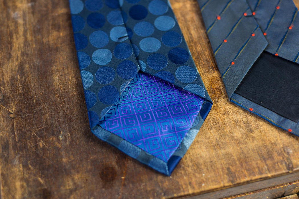Vintage Designer Silk Neckties, Geometric Blue Red Tie Collection, Wedding Necktie